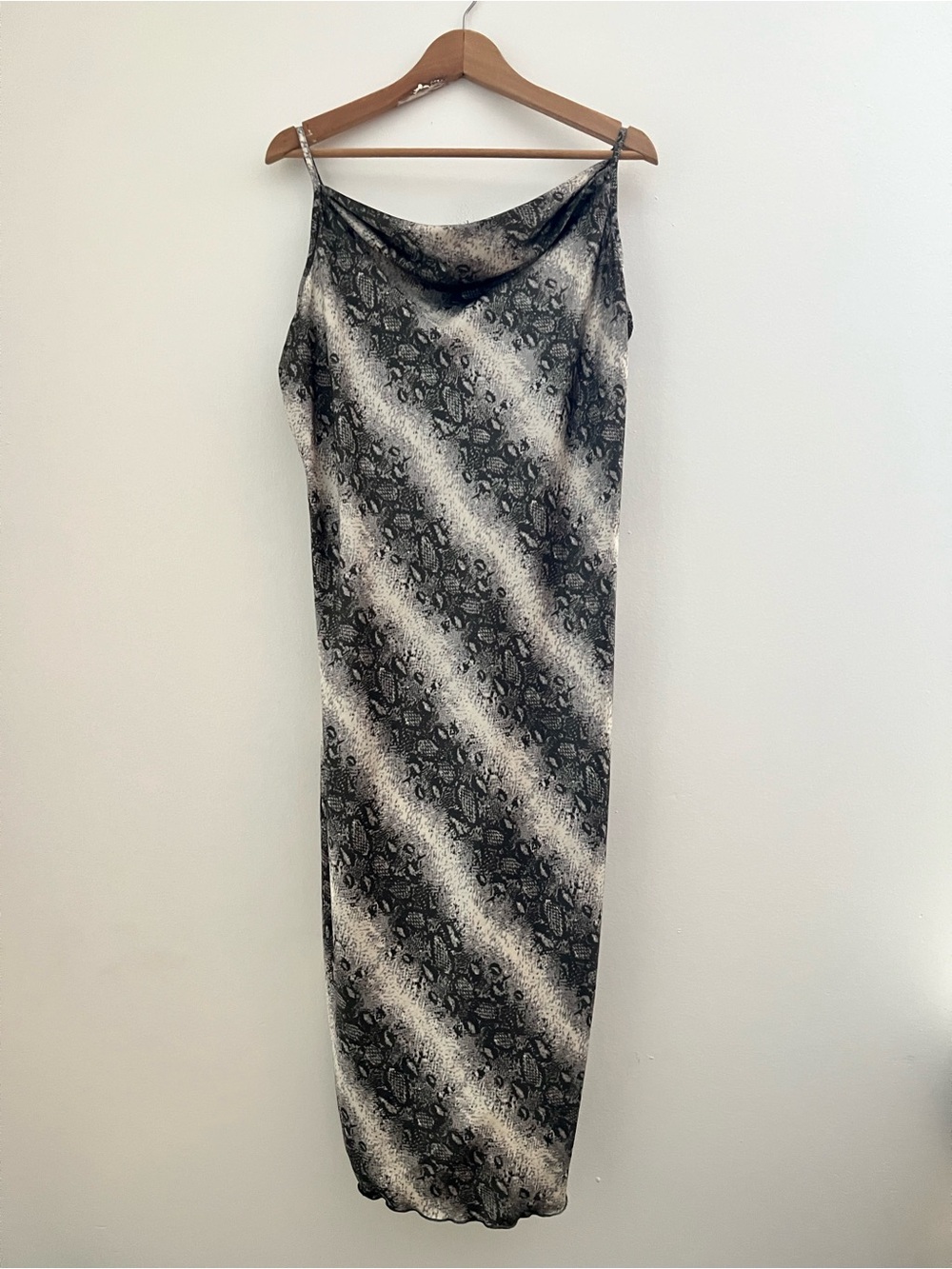 Vintage 90s Y2K BEBE Black and White Snake-Print Satin Maxi Skirt